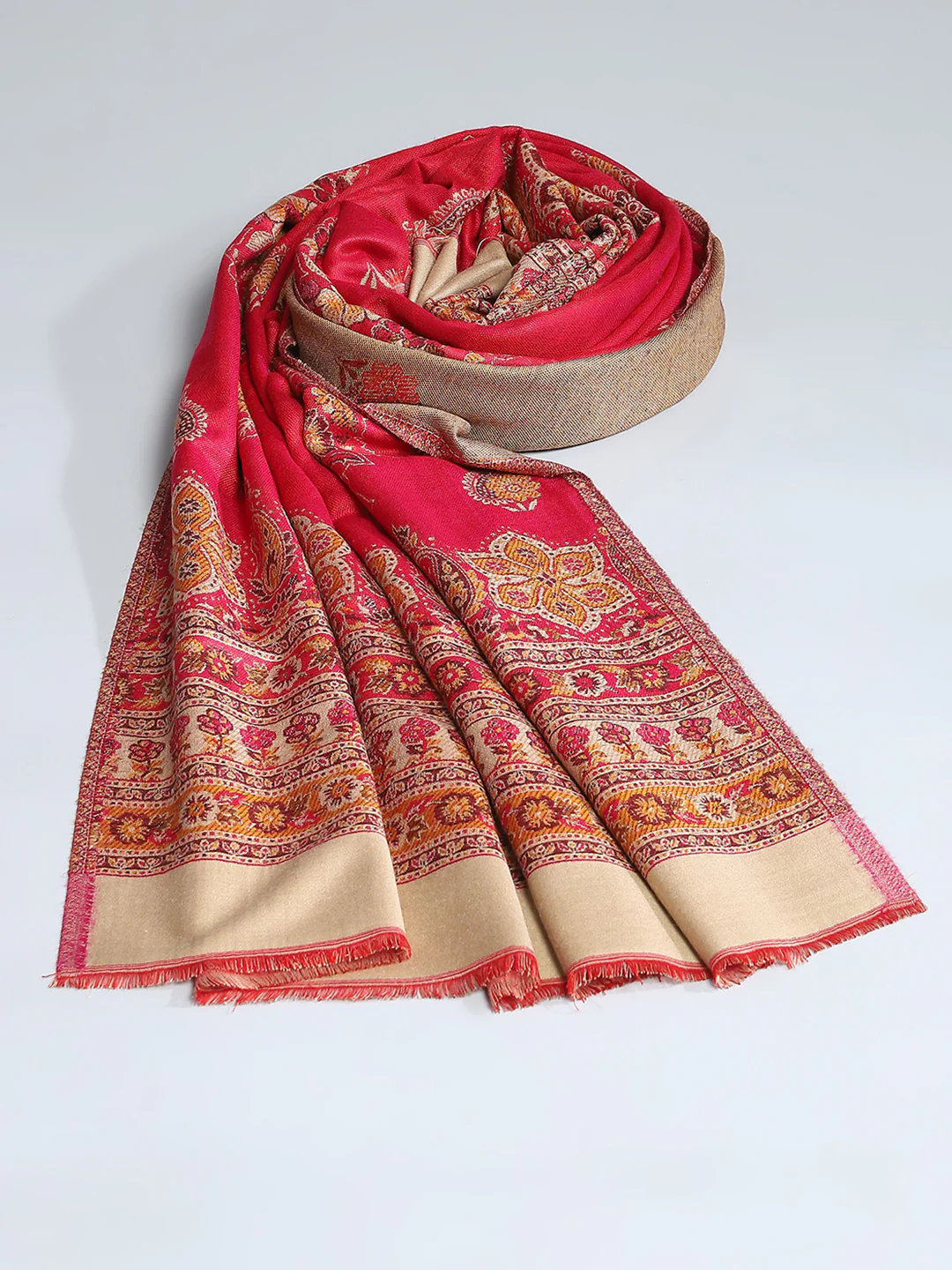 Women Red Self Design Shawl - Image 5
