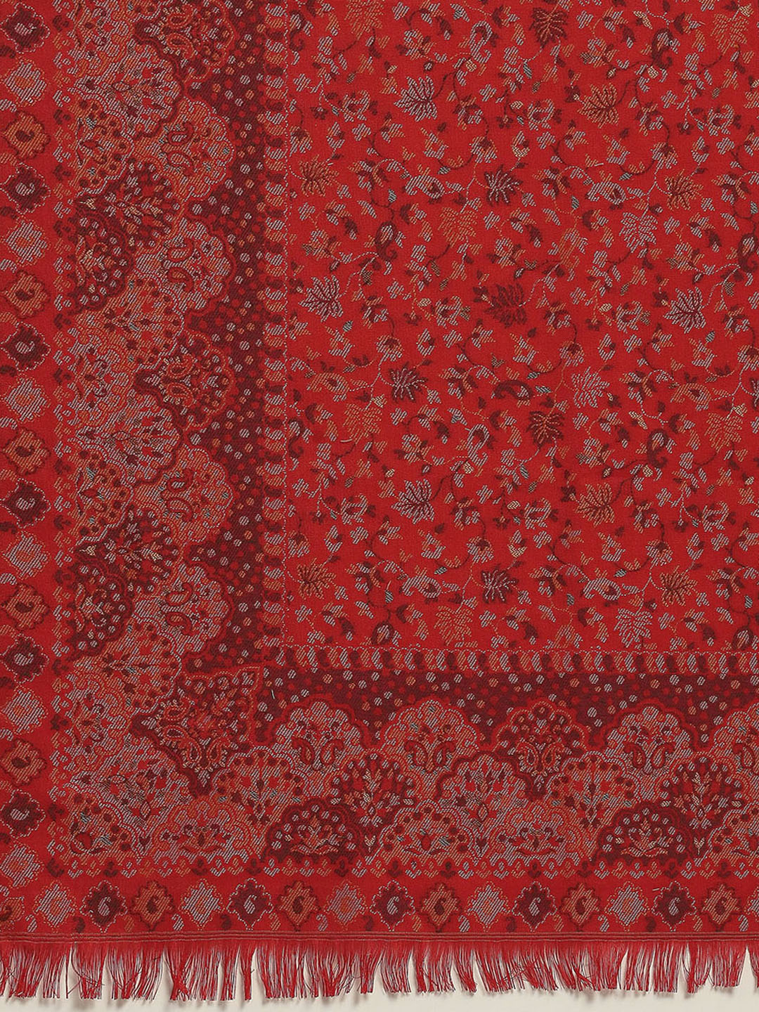 Women Red Self Design Shawl - Image 7