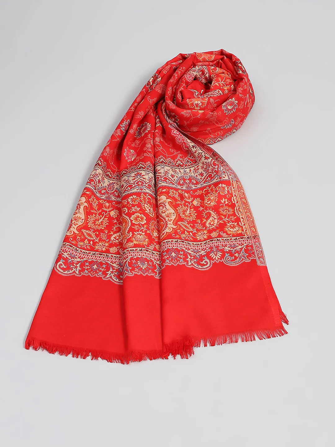 Women Red Self Design Shawl - Image 5