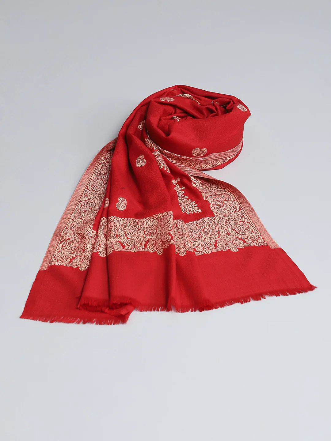 Women Red Self Design Shawl - Image 5