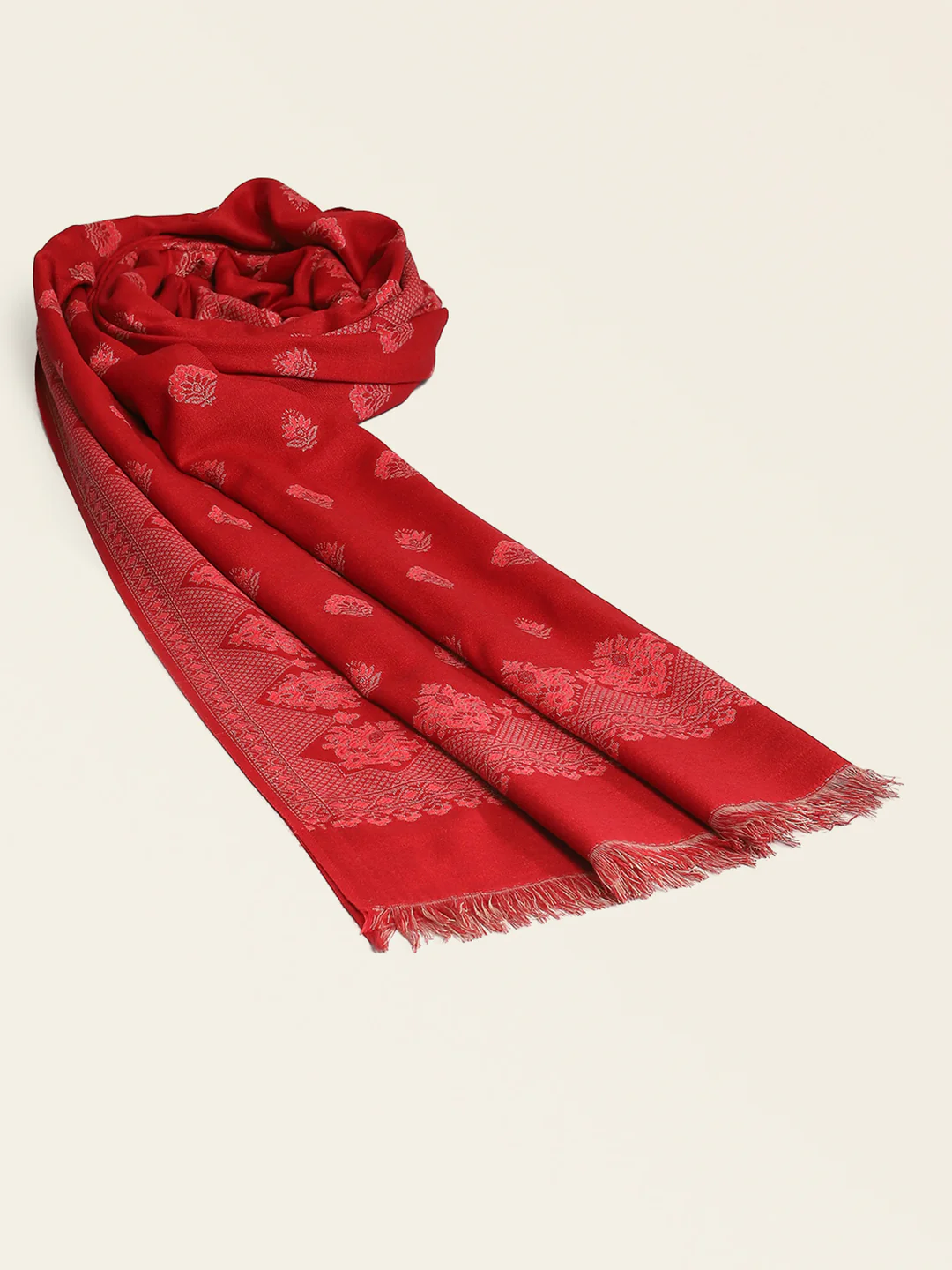 Women Red Self Design Shawl - Image 5