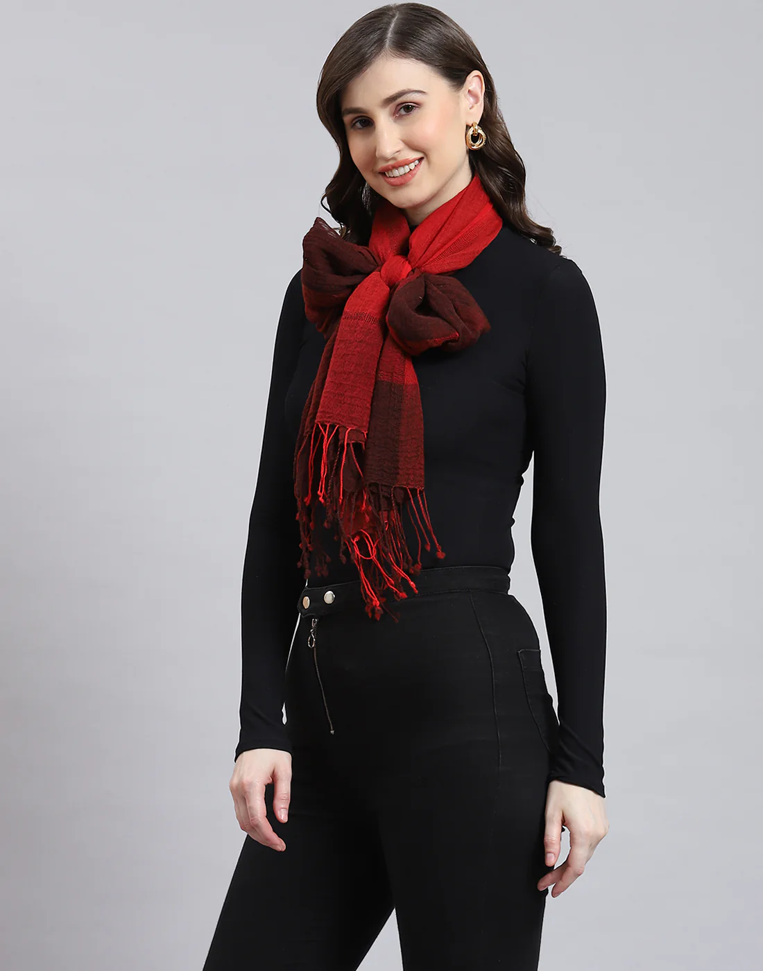 Women Red Self Design Stole - Image 4