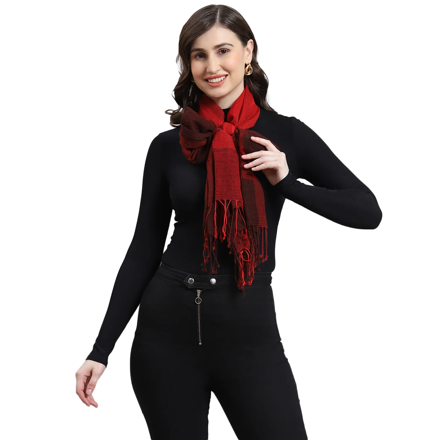 Women Red Self Design Stole - Image 6