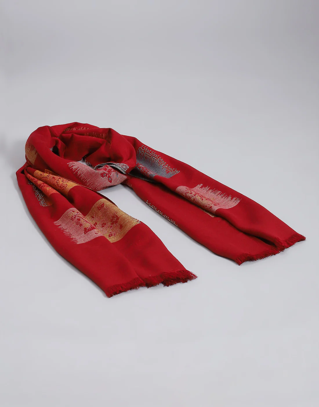 Women Red Self Design Stole - Image 7
