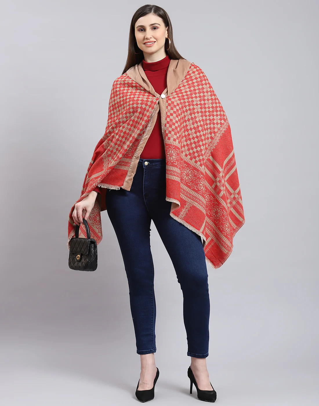 Women Red Self Design Stole - Image 2
