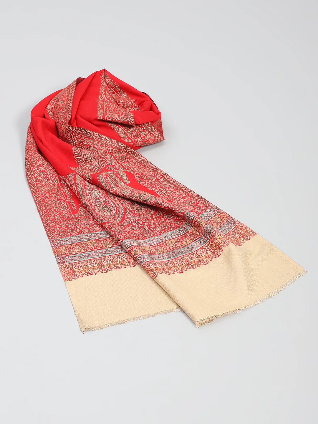 Women Red Self Design Stole - Image 6