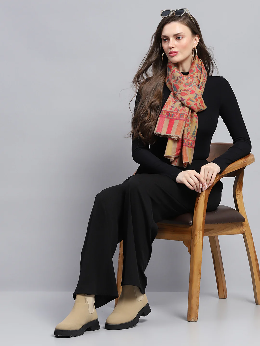 Women Red Self Design Stole - Image 2
