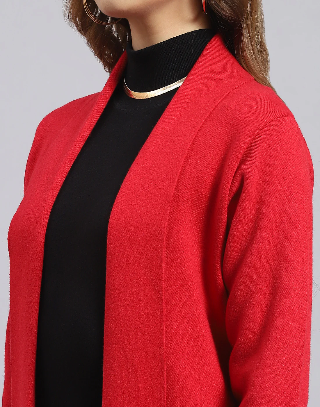 Women Red Self Design V Neck Full Sleeve Cardigan - Image 7