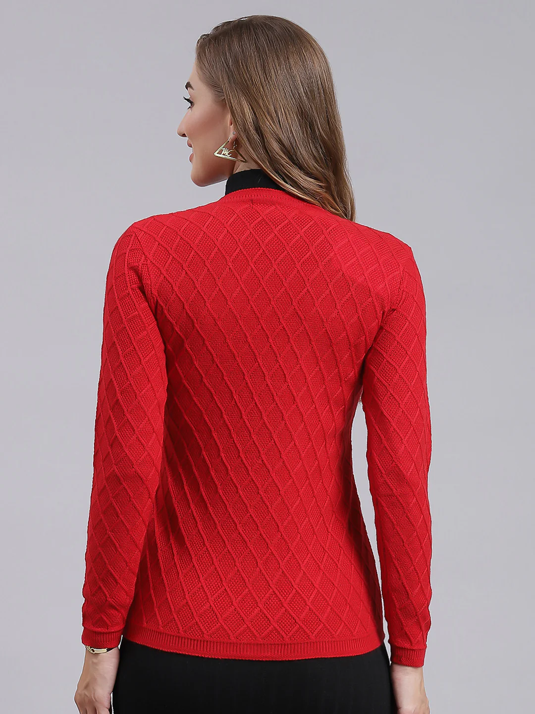 Women Red Self Design Wool blend Cardigan - Image 4