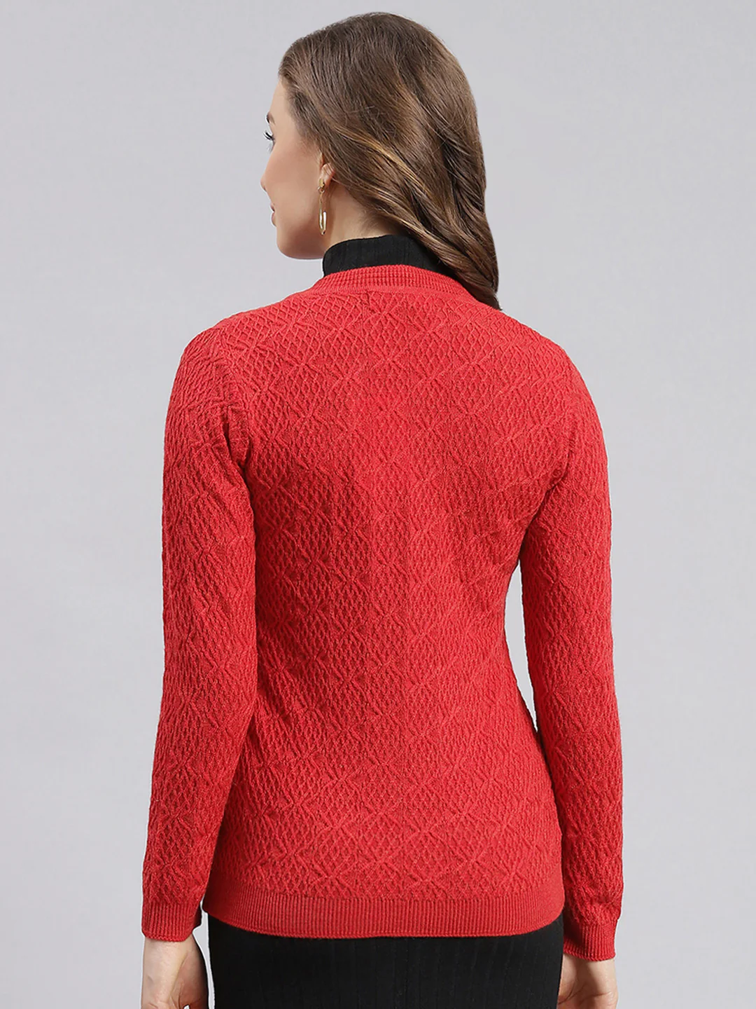 Women Red Self Design Wool blend Cardigan - Image 4