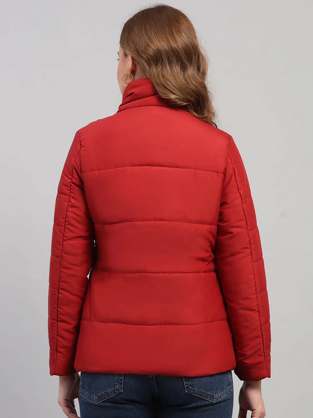 Women Red Solid Collar Full Sleeve Jacket - Image 5