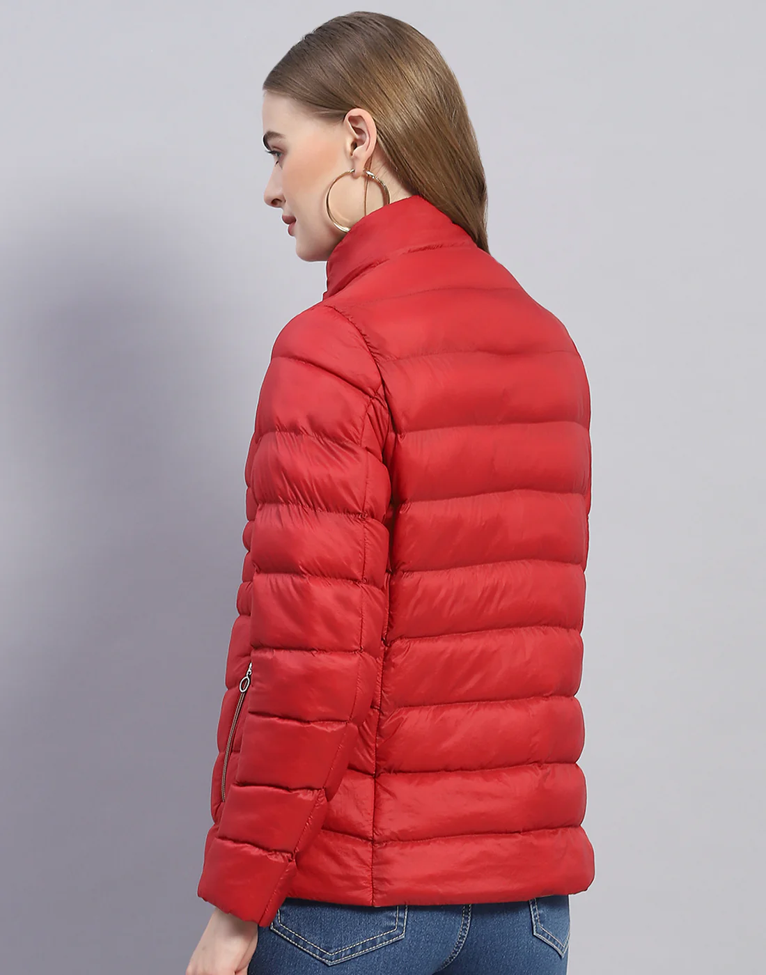 Women Red Solid Hooded Full Sleeve Jacket - Image 7