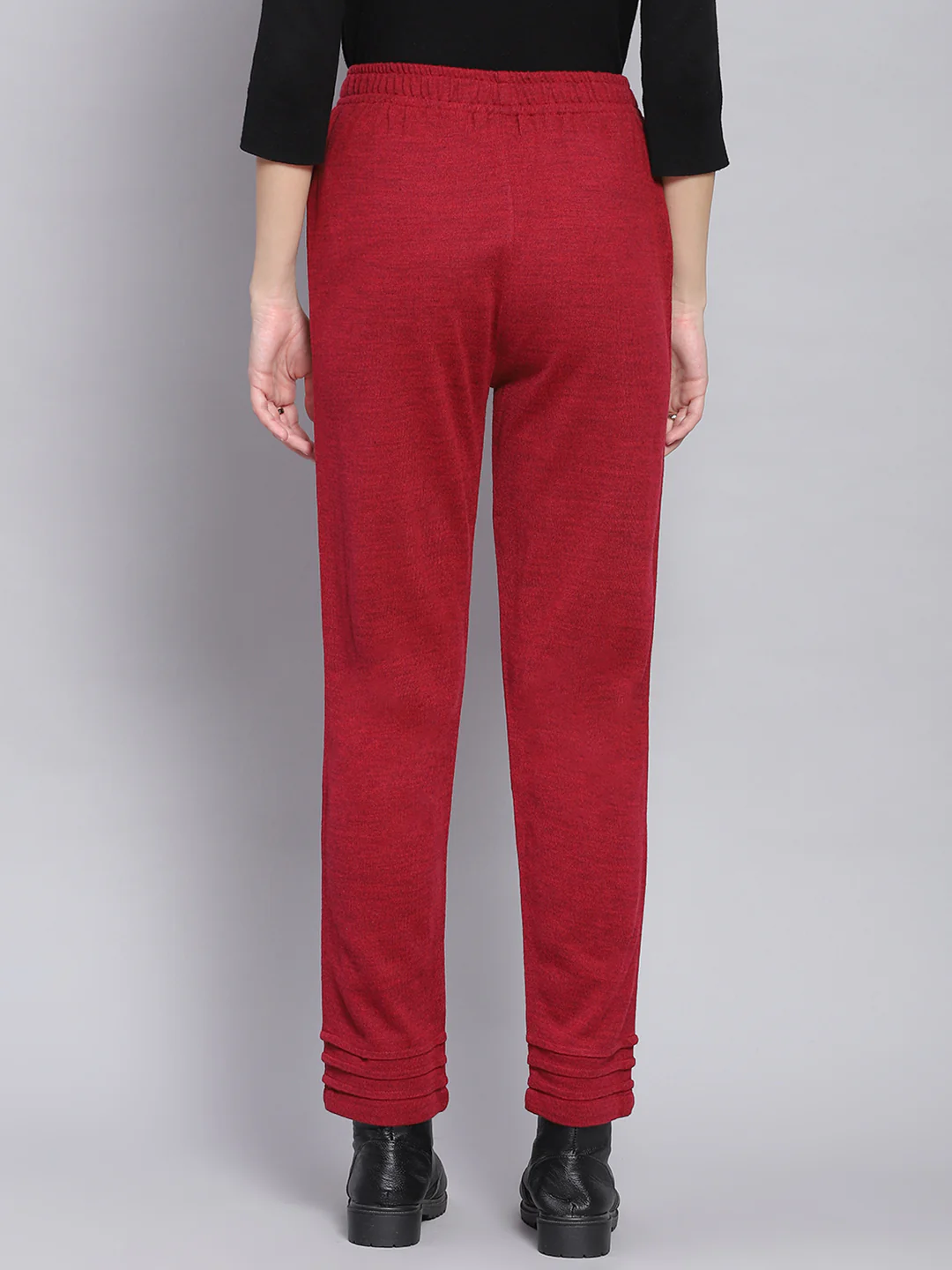 Women Red Solid Regular Fit Winter Lowers - Image 5