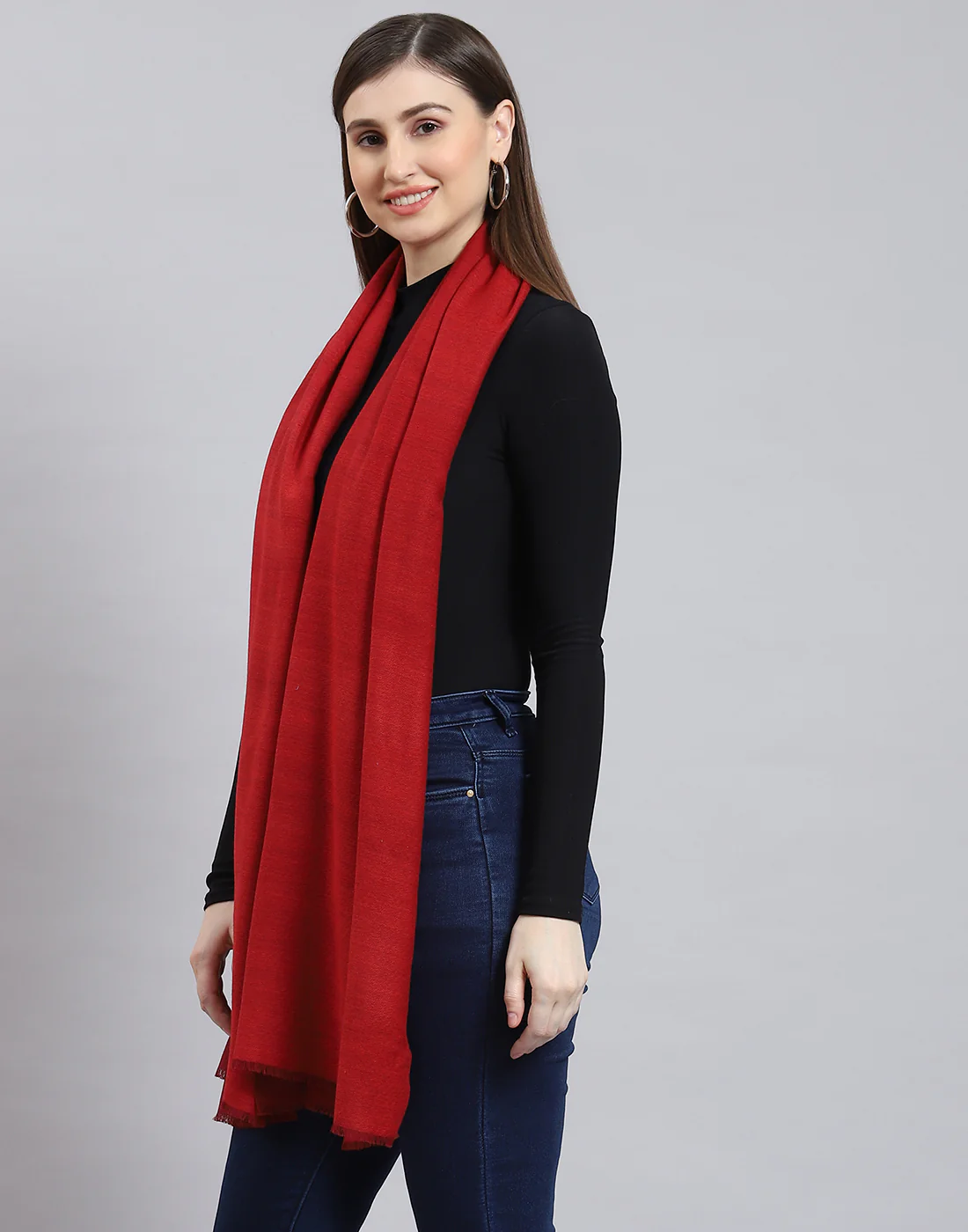 Women Red Solid Shawl - Image 4