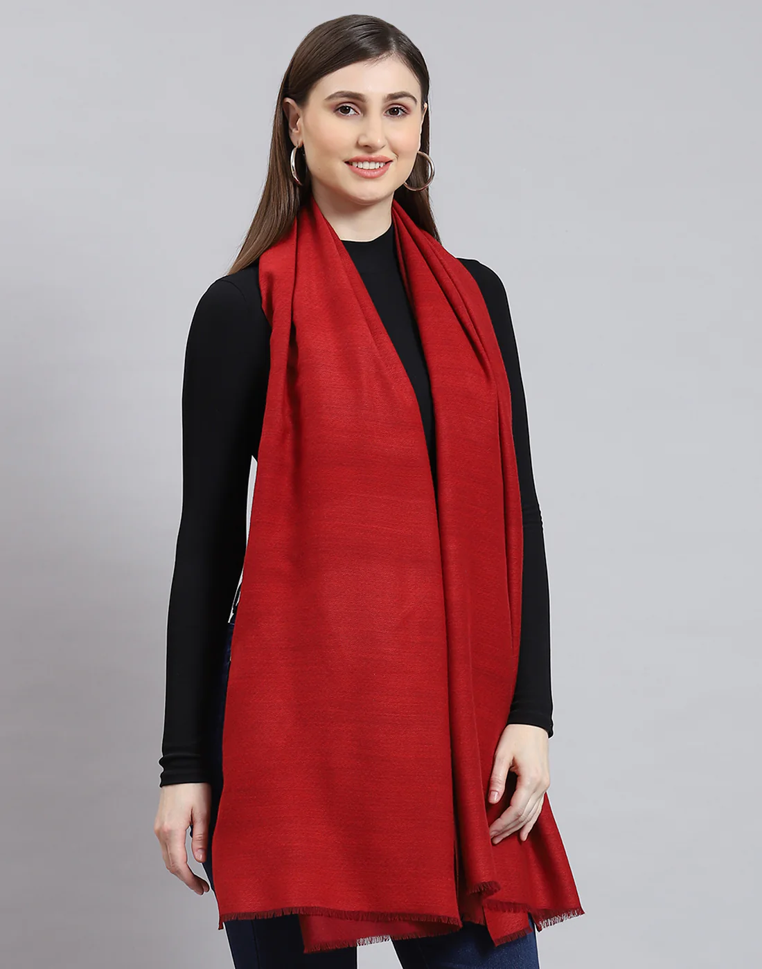 Women Red Solid Shawl - Image 5
