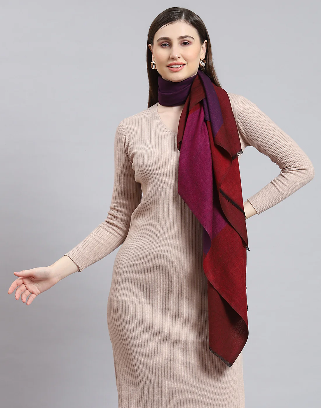 Women Red Solid Stole - Image 2