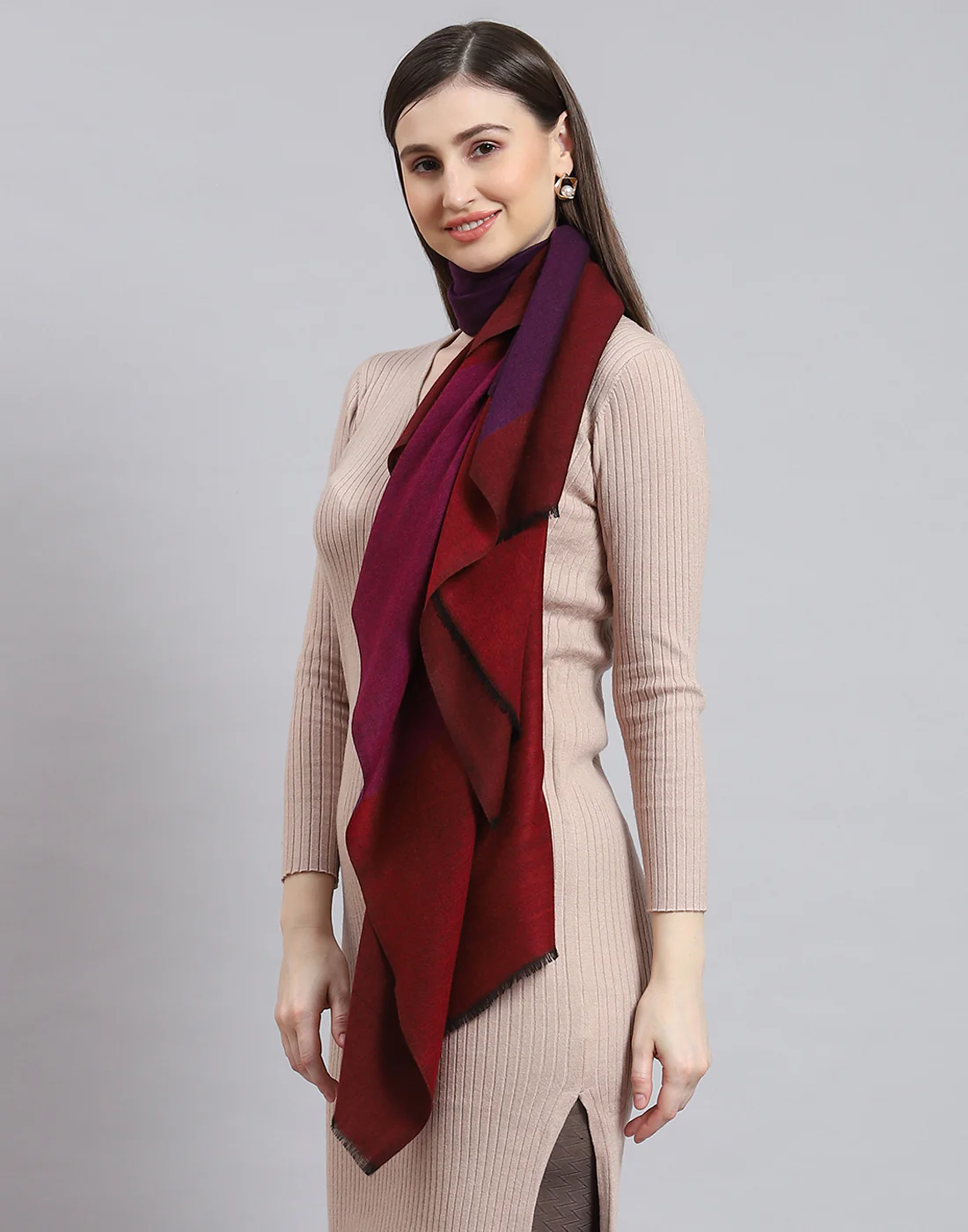 Women Red Solid Stole - Image 3