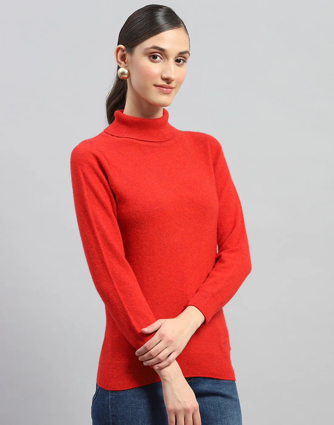 Women Red Solid Turtle Neck Full Sleeve Winter Top - Image 4