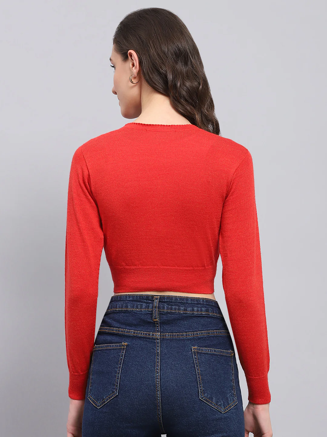 Women Red Solid V Neck Full Sleeve Blouse - Image 5