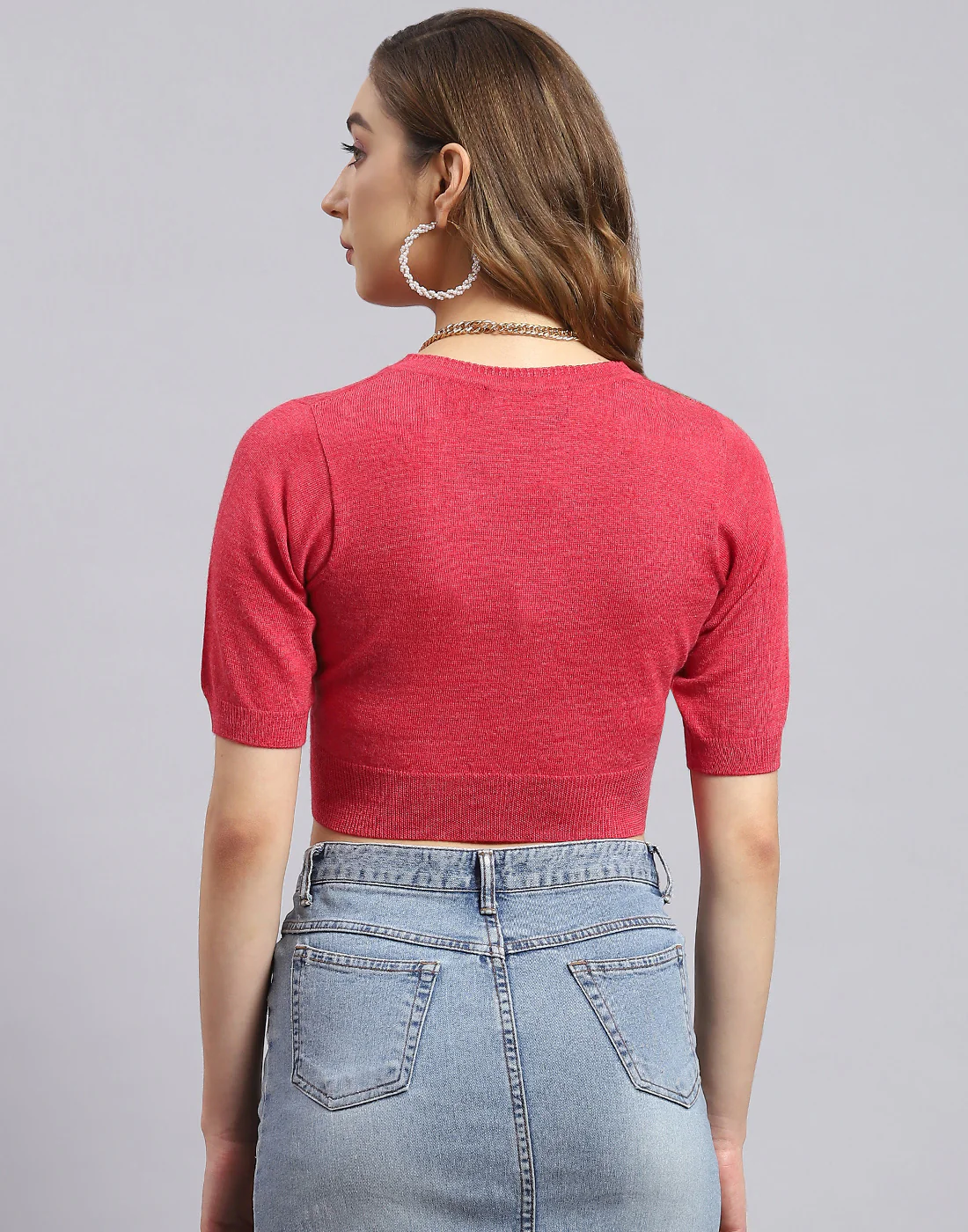 Women Red Solid V Neck Half Sleeve Blouse - Image 6