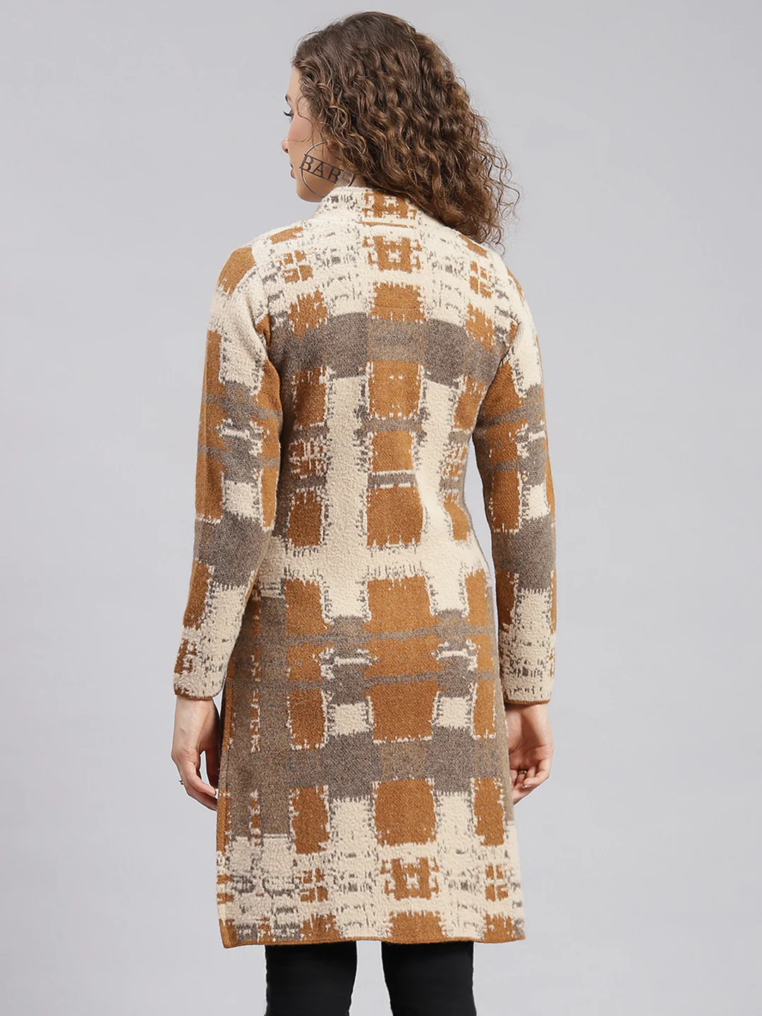 Women Rust Orange Jaquard Wool blend Knitted Coat - Image 4