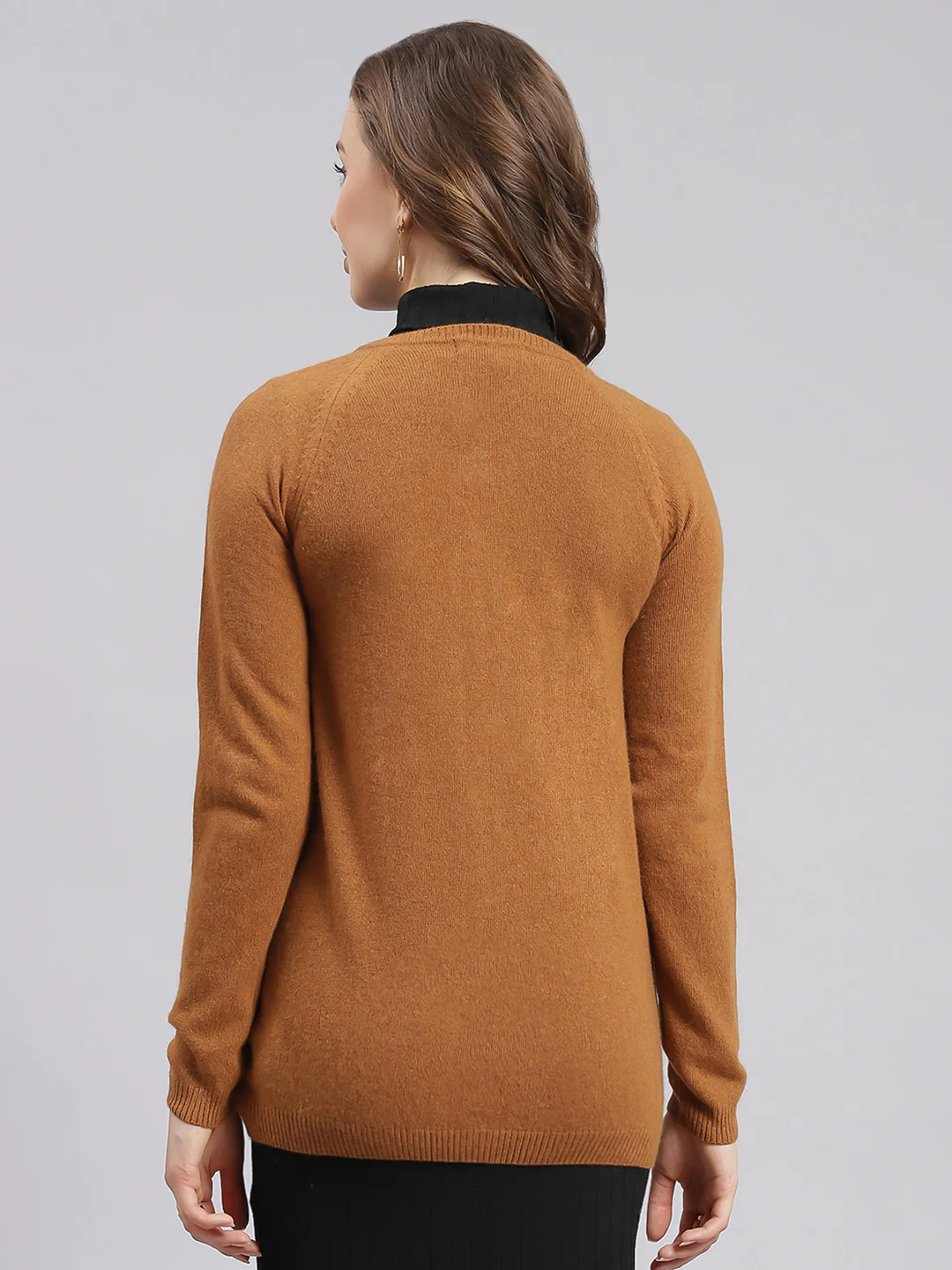Women Rust Orange Solid Wool blend Cardigan - Image 5