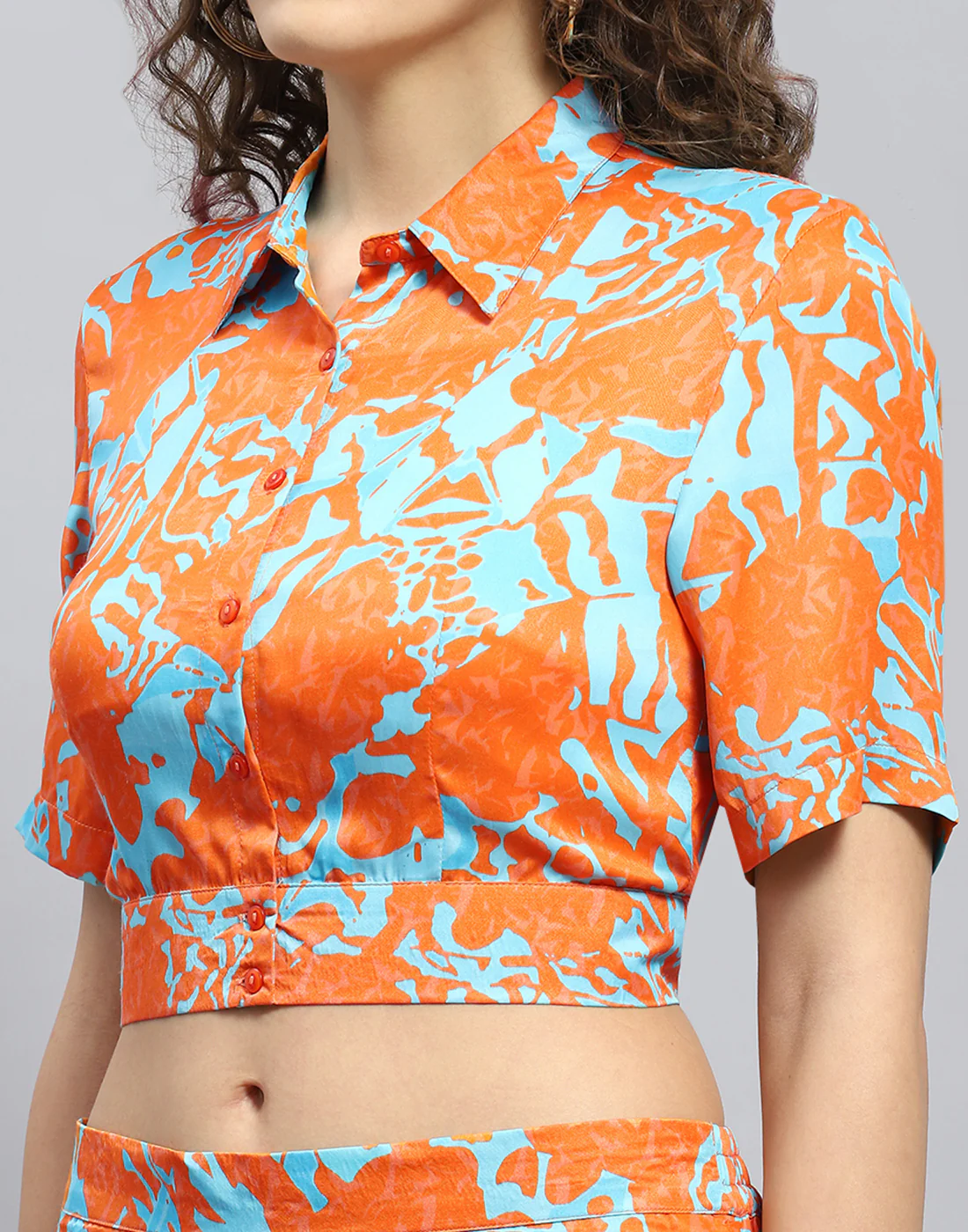 Women Rust Printed Collar Half Sleeve Cords Set - Image 6