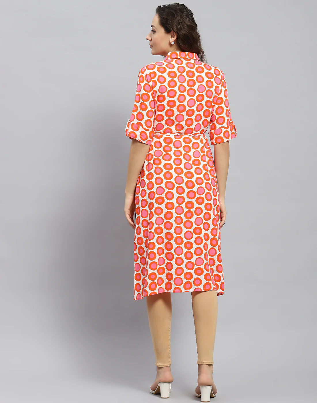 Women Rust Printed Collar Short Sleeve Tunic - Image 6