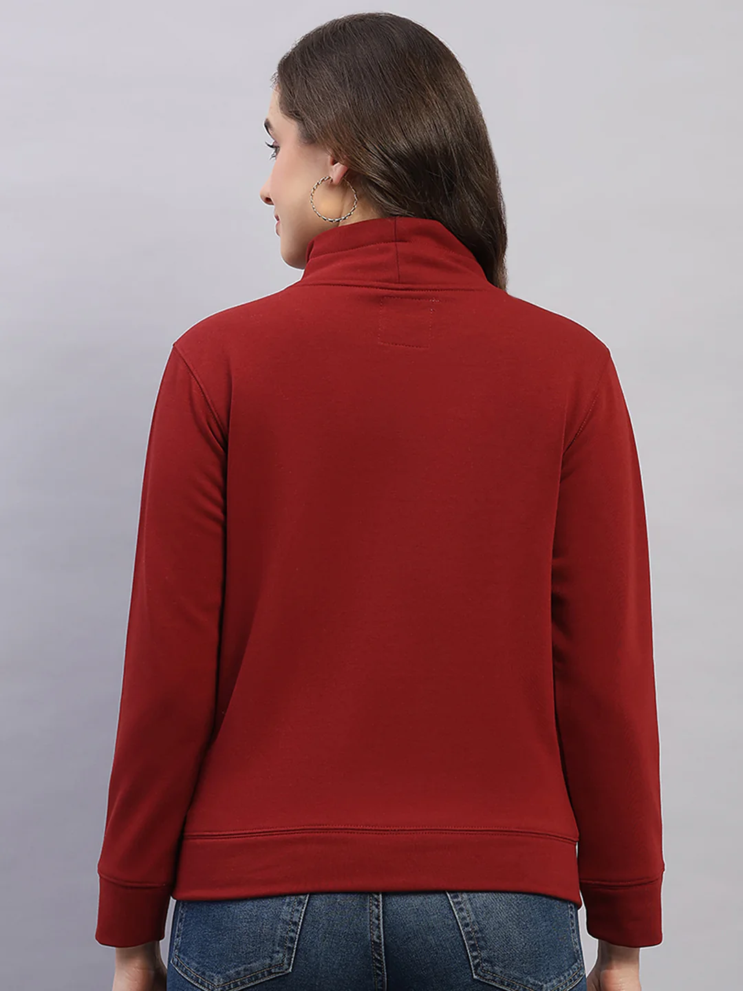 Women Rust Printed High Neck Full Sleeve Sweatshirt - Image 5