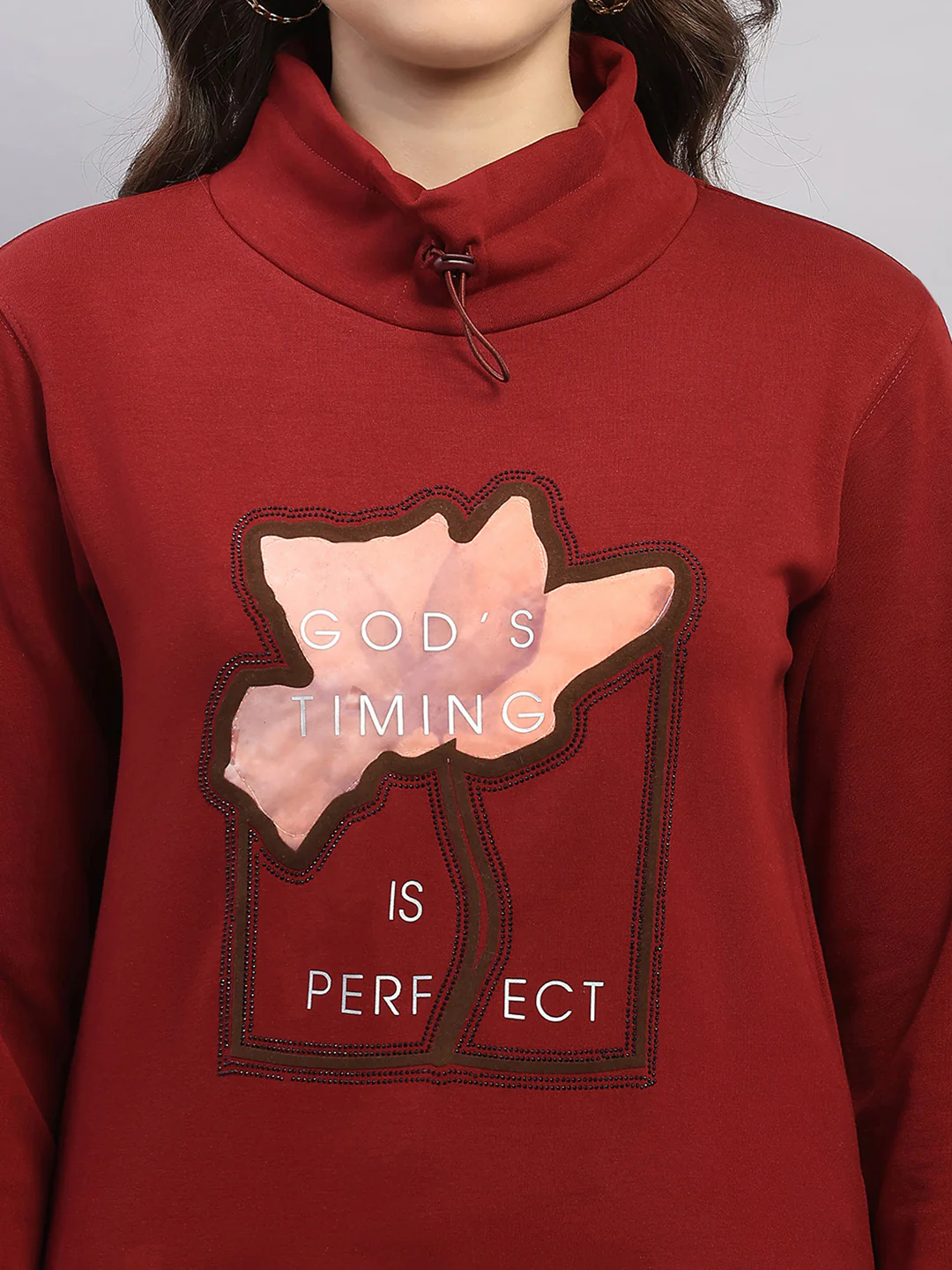Women Rust Printed High Neck Full Sleeve Sweatshirt - Image 7