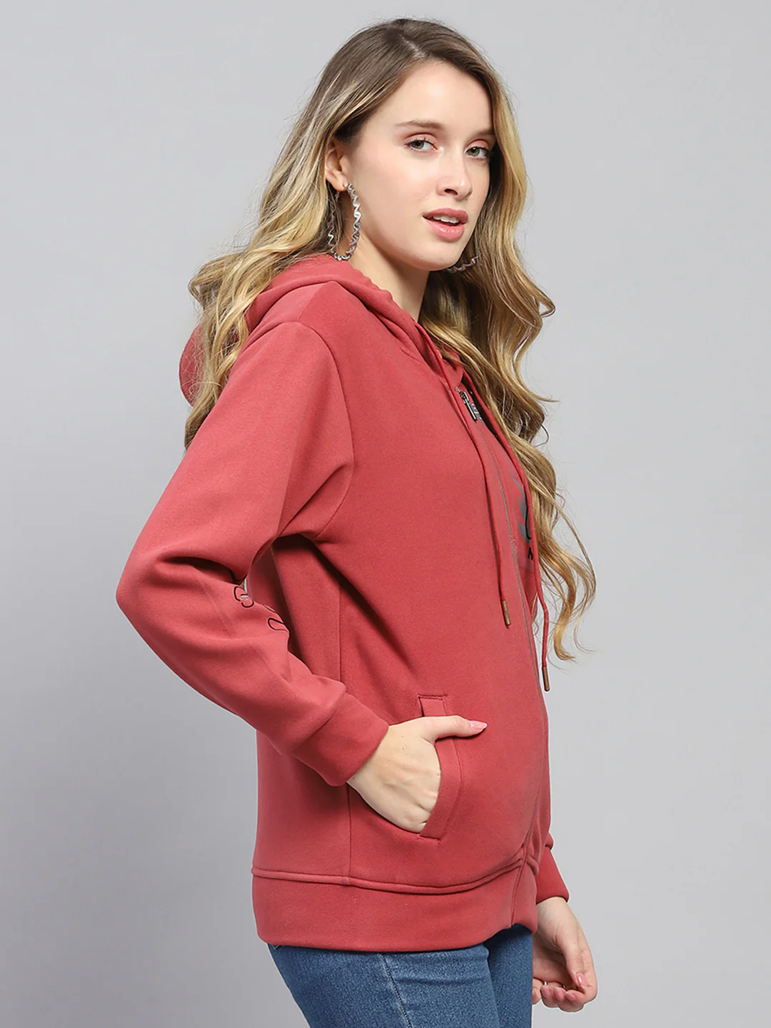 Women Rust Printed Hooded Full Sleeve Sweatshirt - Image 4
