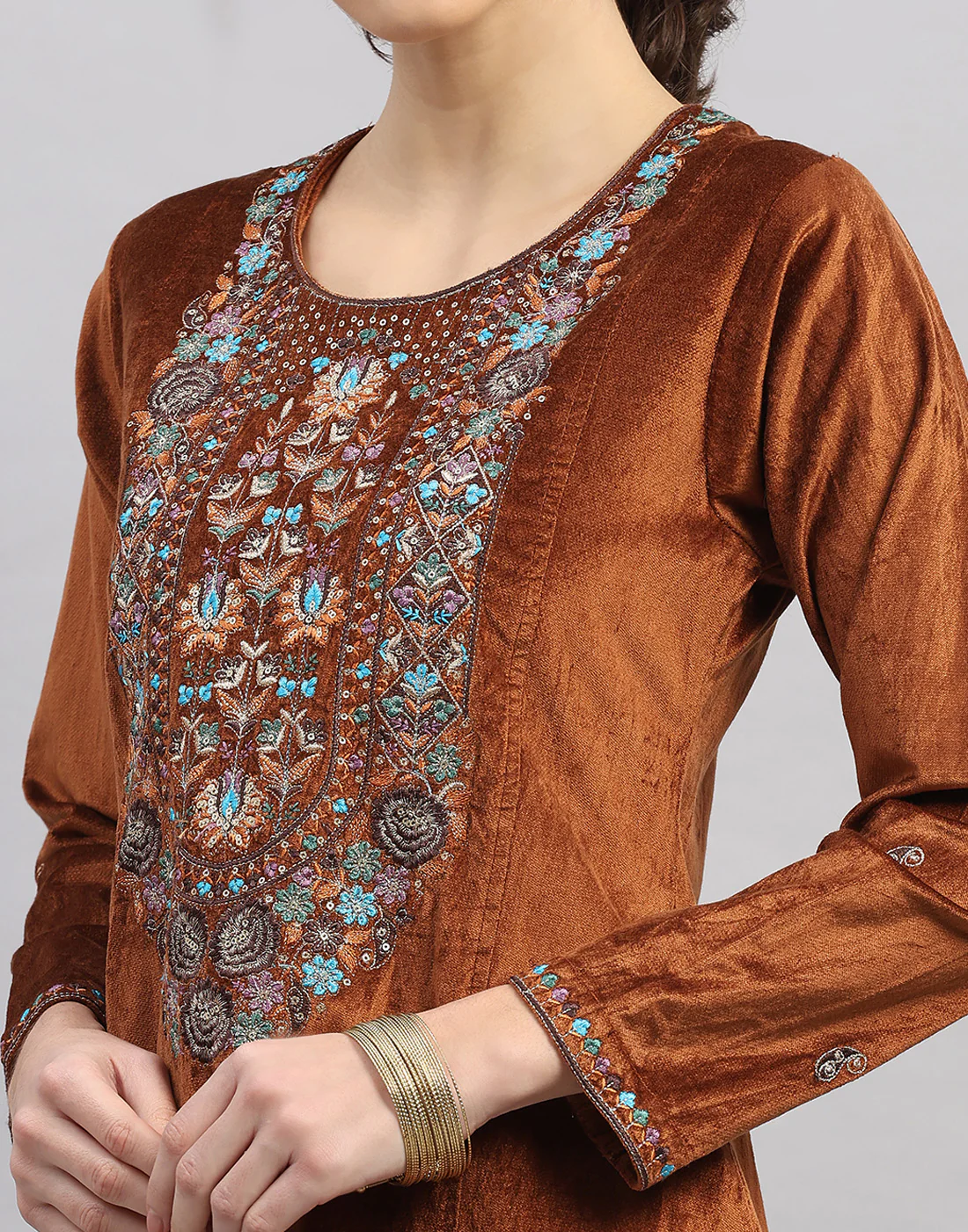 Women Rust Printed Round Neck Full Sleeve 3 Pc Kurtis Set for Winter - Image 7