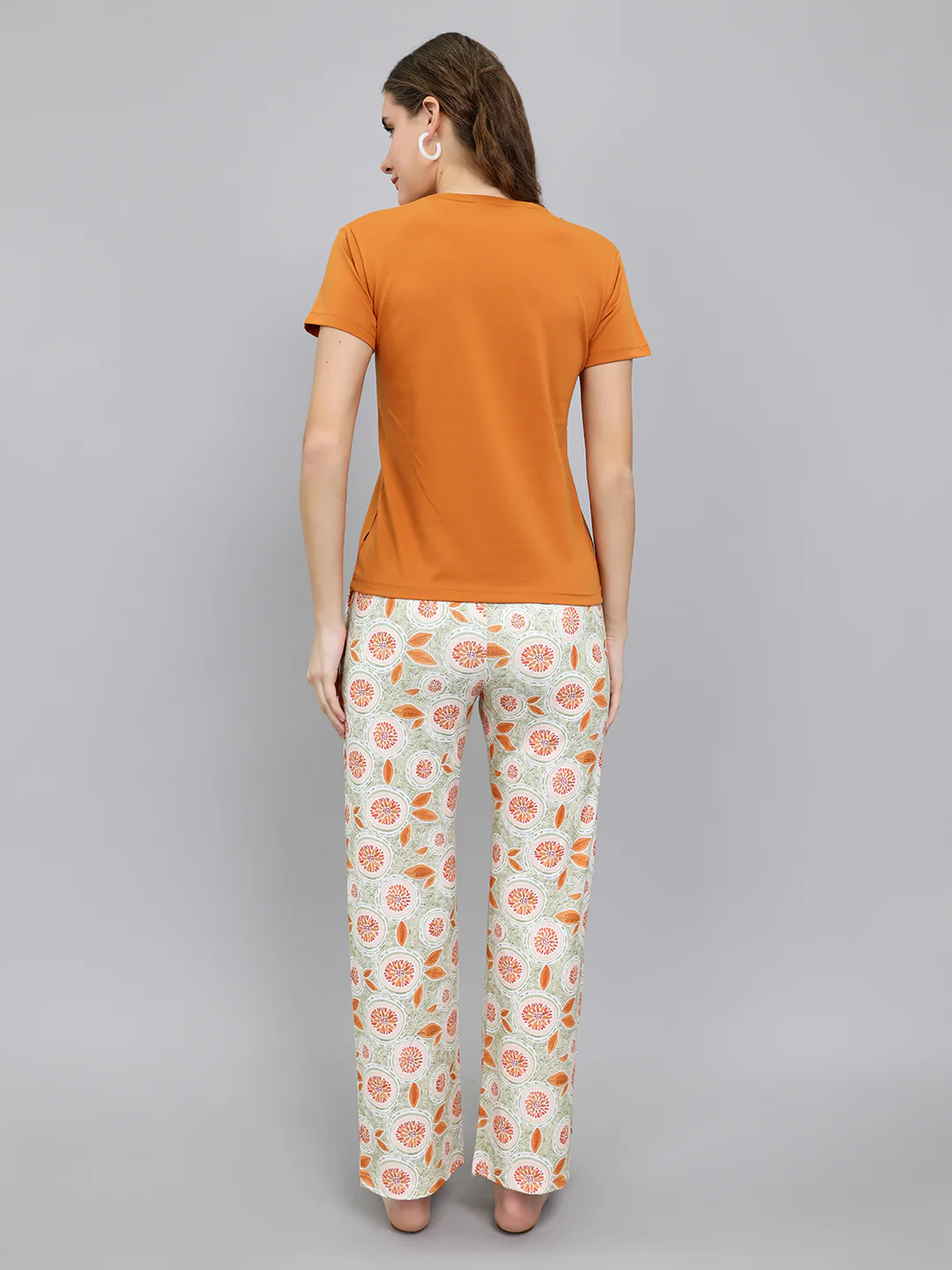 Women Rust Printed Round Neck Half Sleeve Lower Set - Image 4