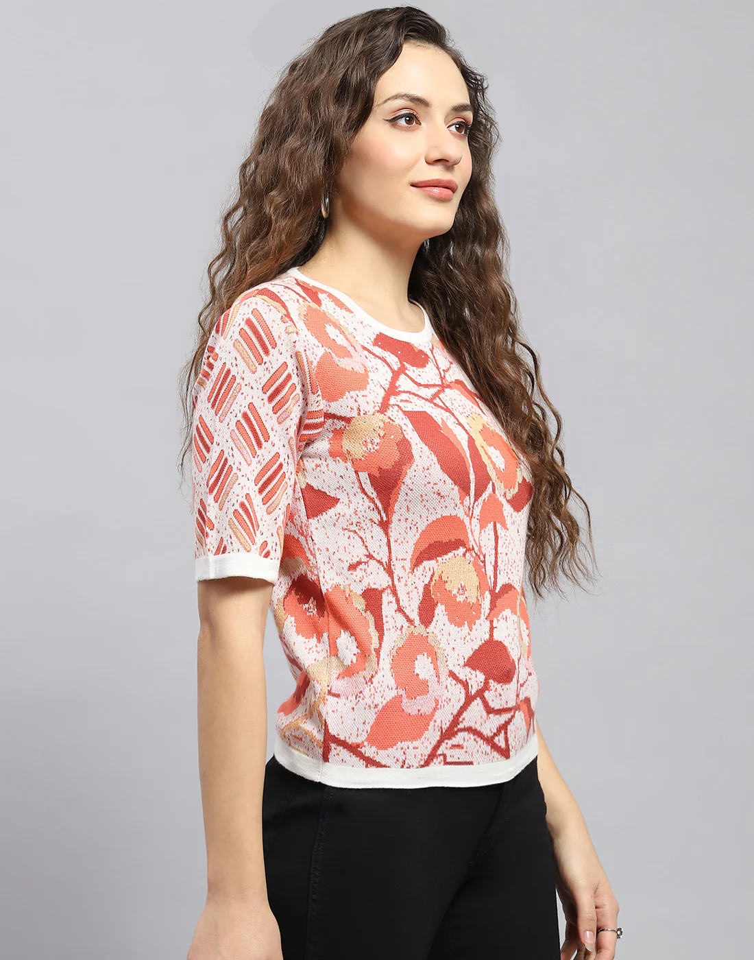 Women Rust Printed Round Neck Half Sleeve Top - Image 4