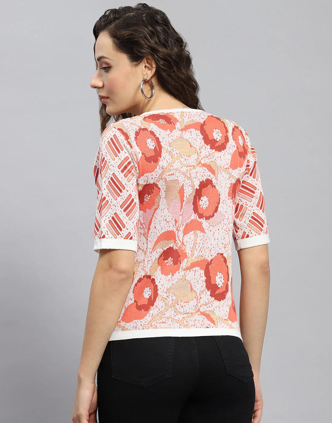 Women Rust Printed Round Neck Half Sleeve Top - Image 5