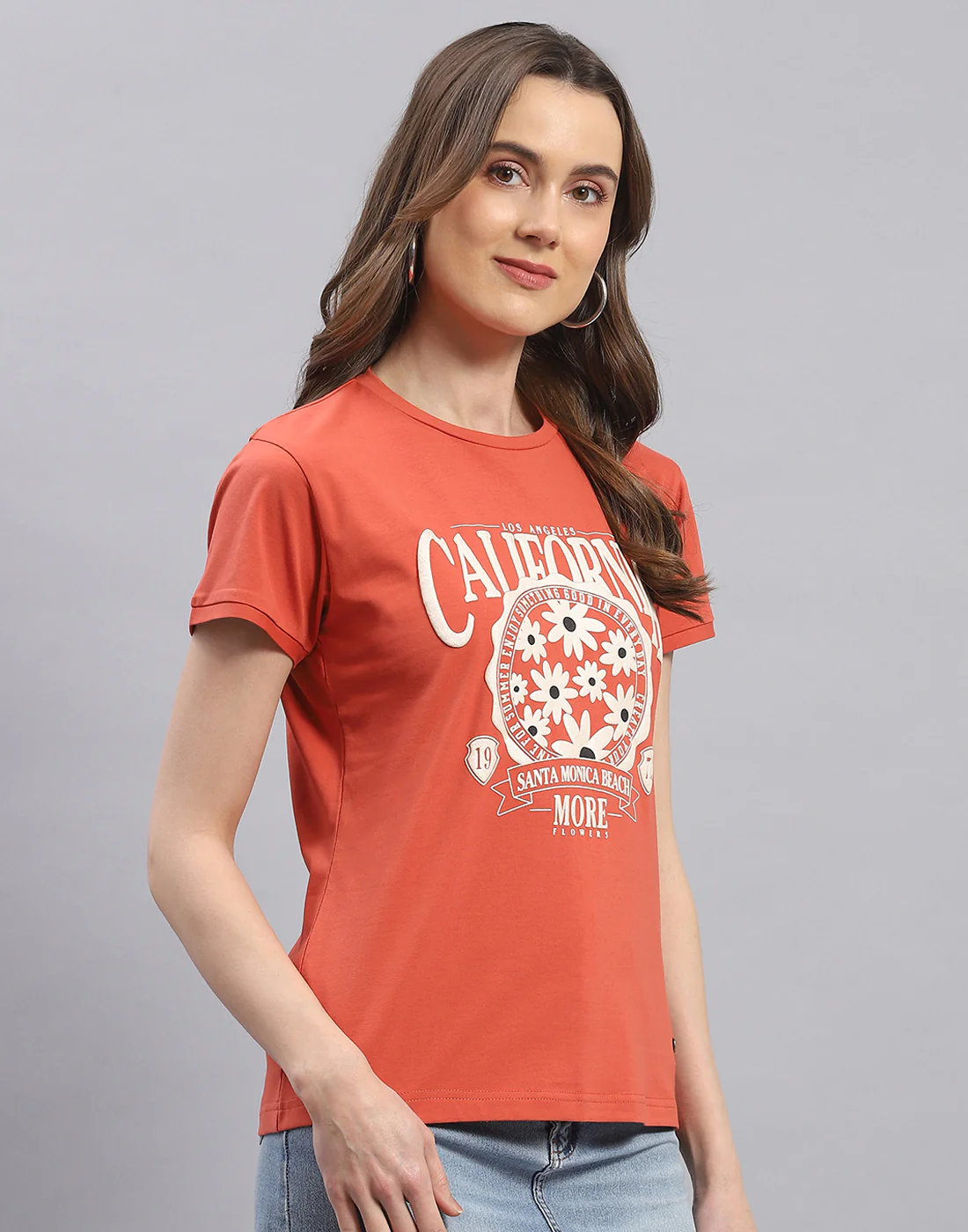 Women Rust Printed Round Neck Half Sleeve Top - Image 5