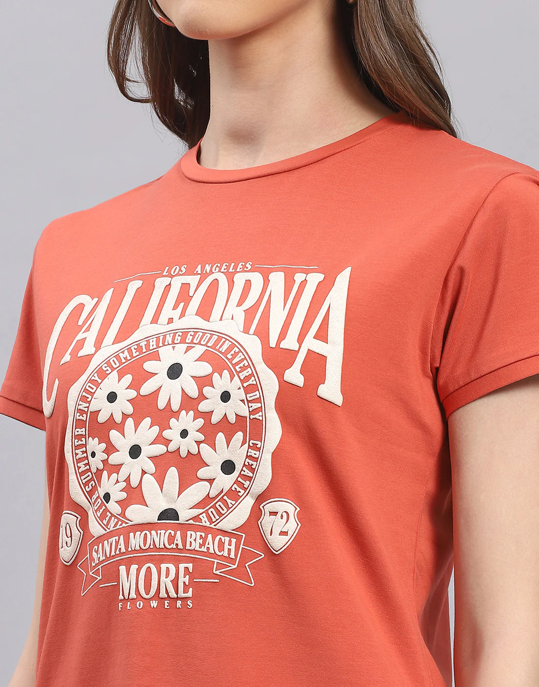 Women Rust Printed Round Neck Half Sleeve Top - Image 7