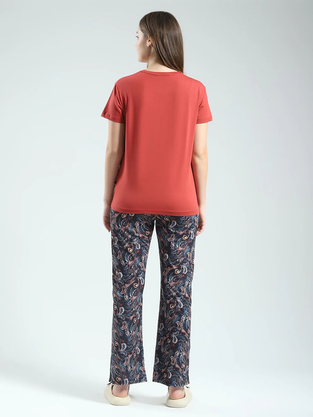 Women Rust Printed Round Neck Half Sleeve Lower Set - Image 5