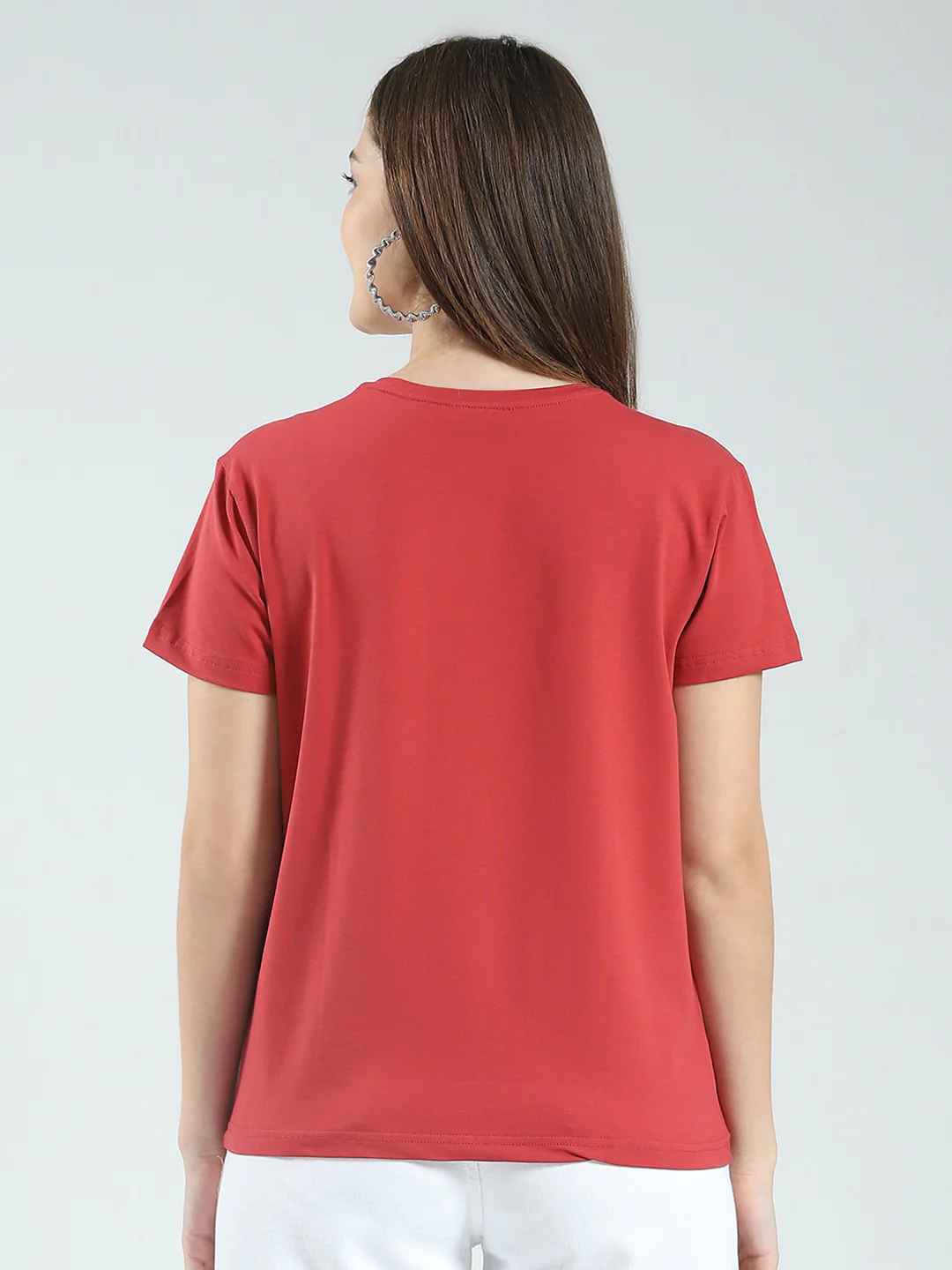 Women Rust Printed Round Neck Half Sleeve Top - Image 5