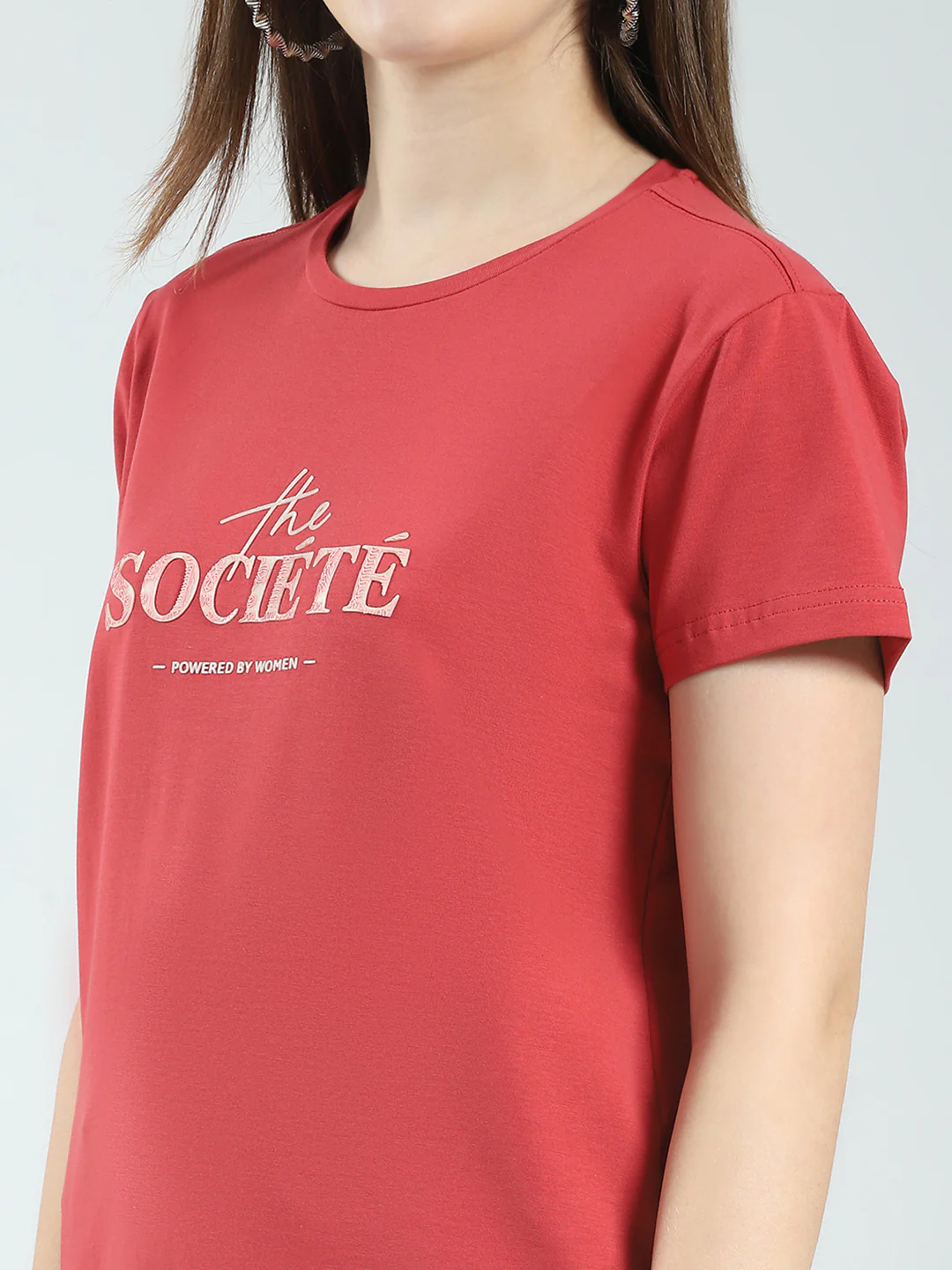 Women Rust Printed Round Neck Half Sleeve Top - Image 6