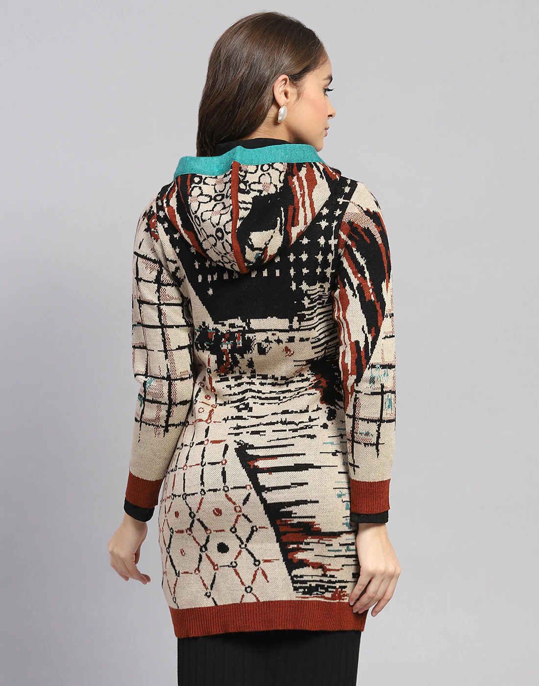 Women Rust Self Design Hooded Full Sleeve Cardigan - Image 5