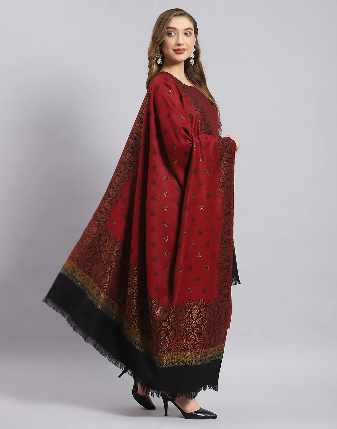 Women Rust Self Design Shawl - Image 4