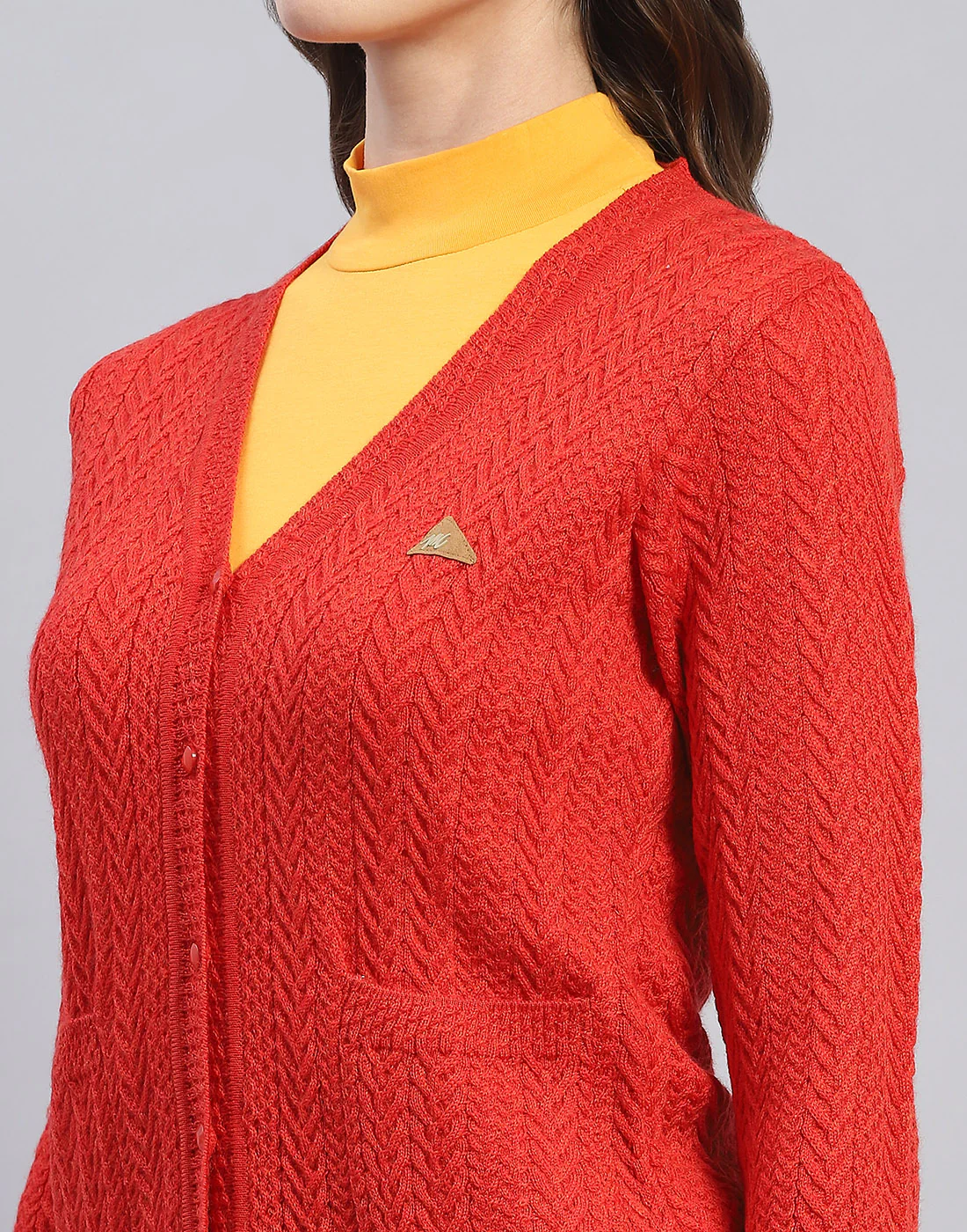 Women Rust Self Design V Neck Full Sleeve Cardigan - Image 7