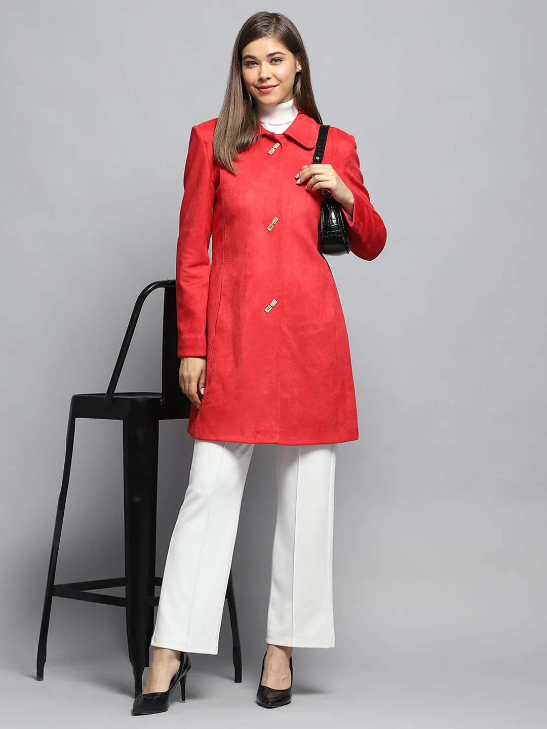 Women Rust Solid Collar Full Sleeve Coat - Image 2