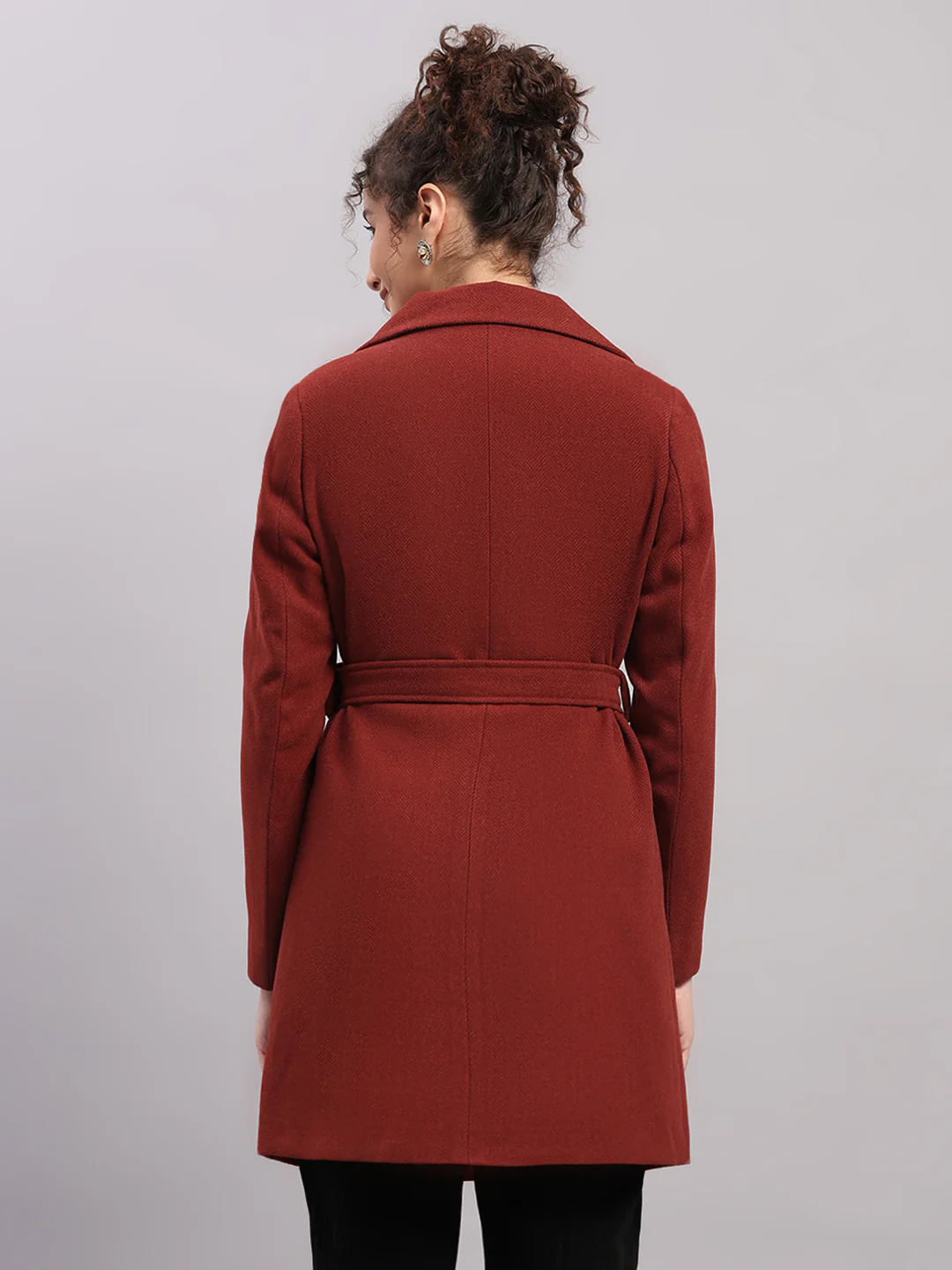 Women Rust Solid Collar Full Sleeve Coat - Image 5