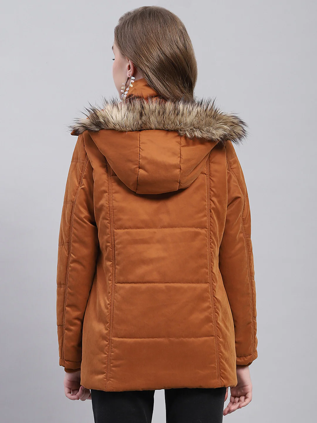 Women Rust Solid Detachable Hood Full Sleeve Jacket - Image 5