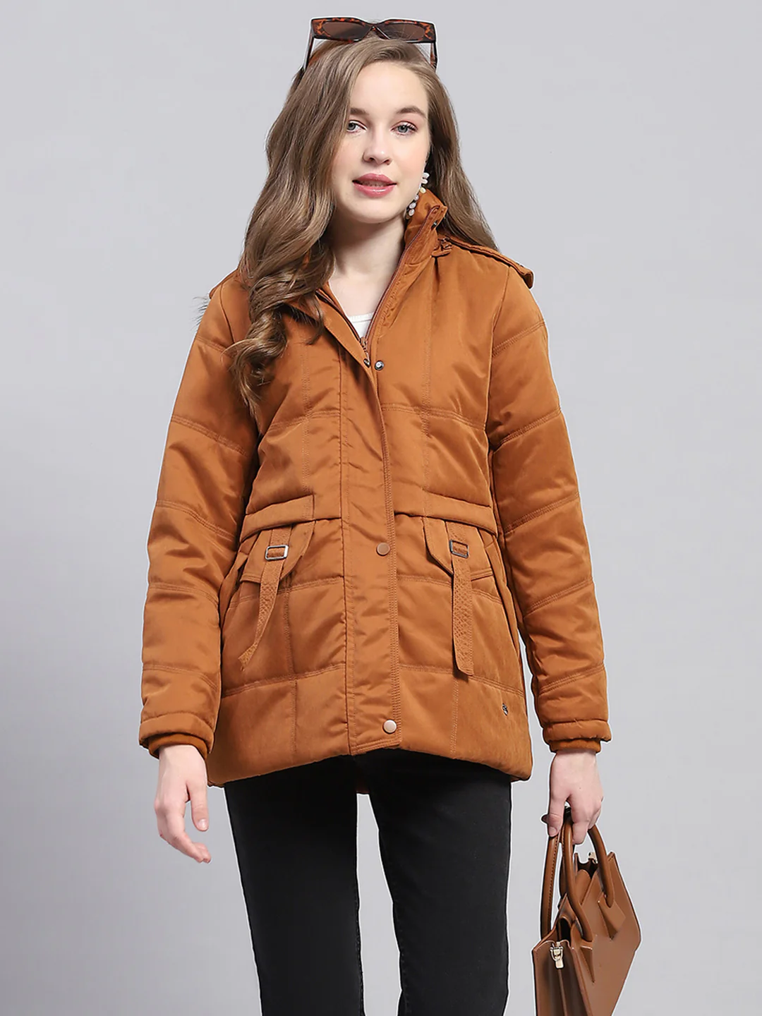 Women Rust Solid Detachable Hood Full Sleeve Jacket - Image 6