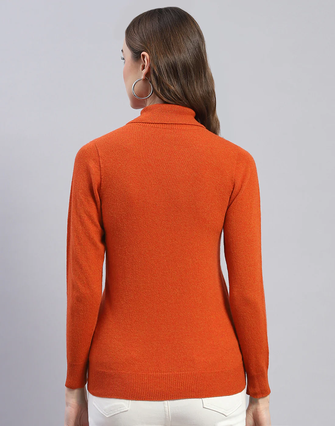 Women Rust Solid H Neck Full Sleeve Sweater - Image 5