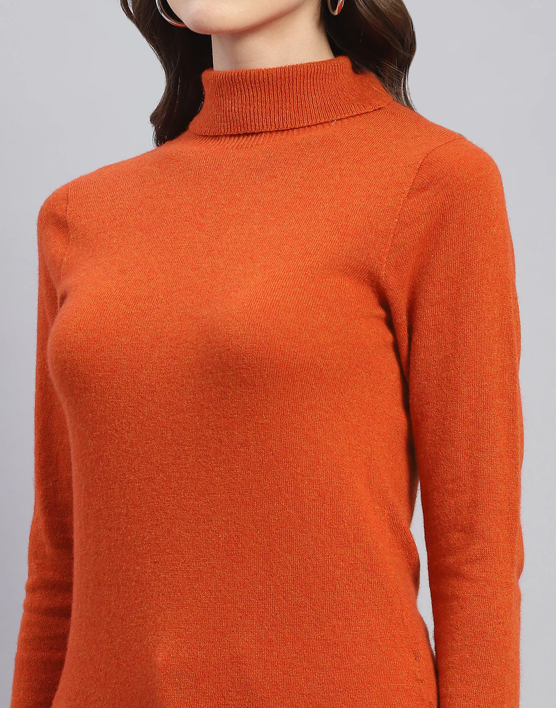 Women Rust Solid H Neck Full Sleeve Sweater - Image 6