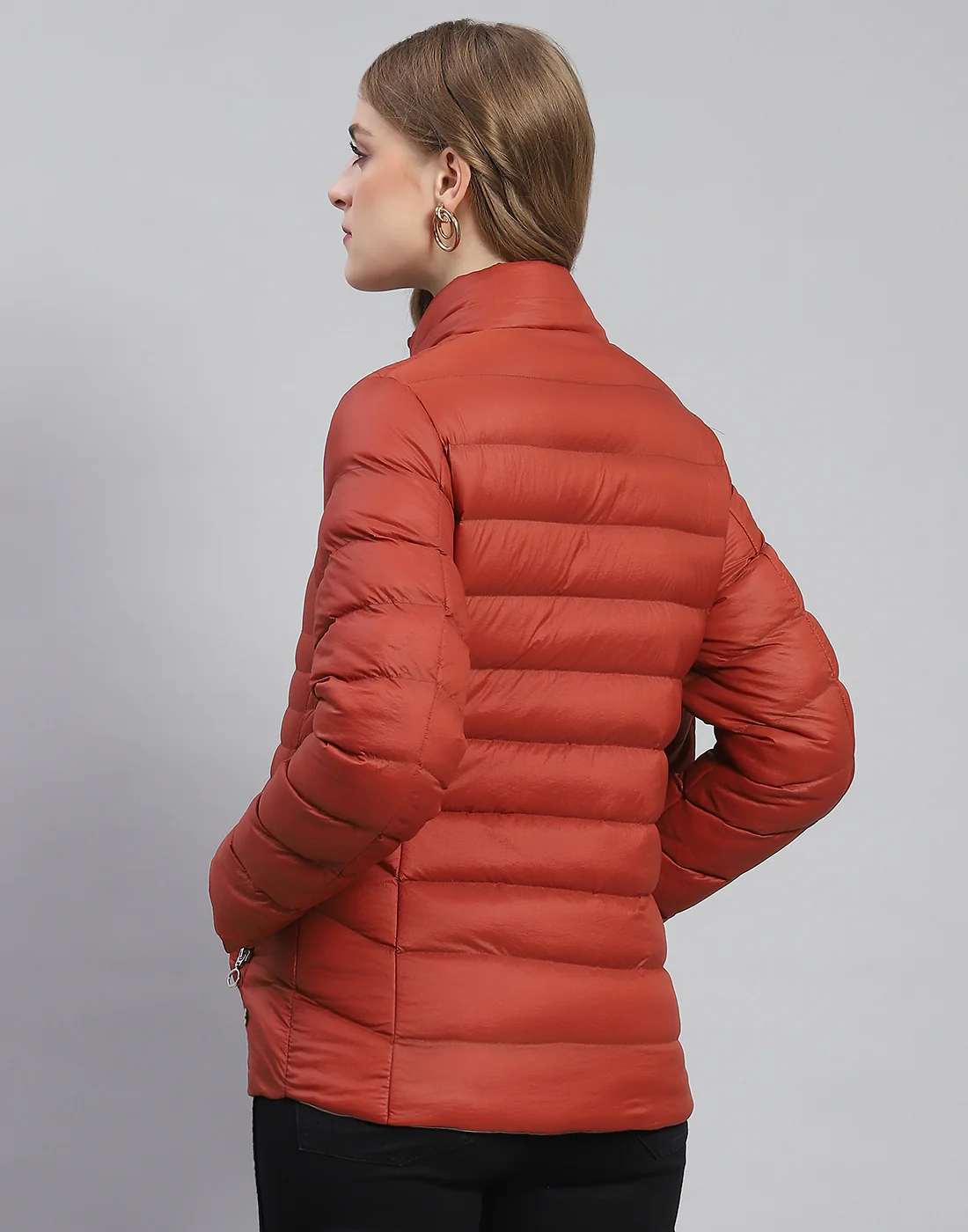 Women Rust Solid Hooded Full Sleeve Jacket - Image 6